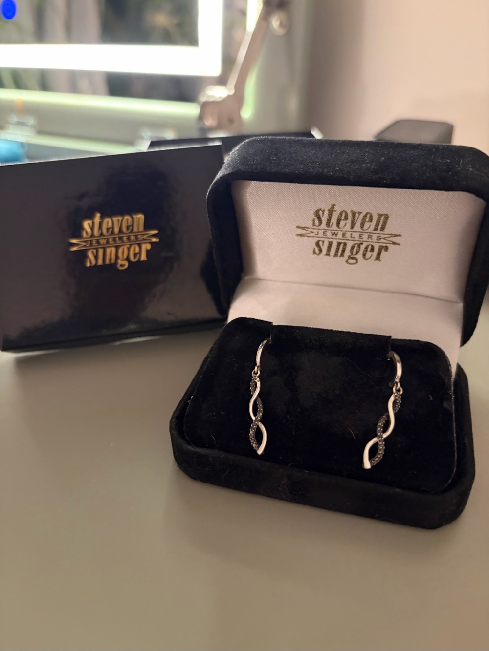 Steven Singer Black diamond Silver Twisted Drop Earrings